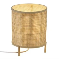 Nordlux TRINI Tischlampe Braun Bambus E27 Mit Kabelschalter 19x19x25cm