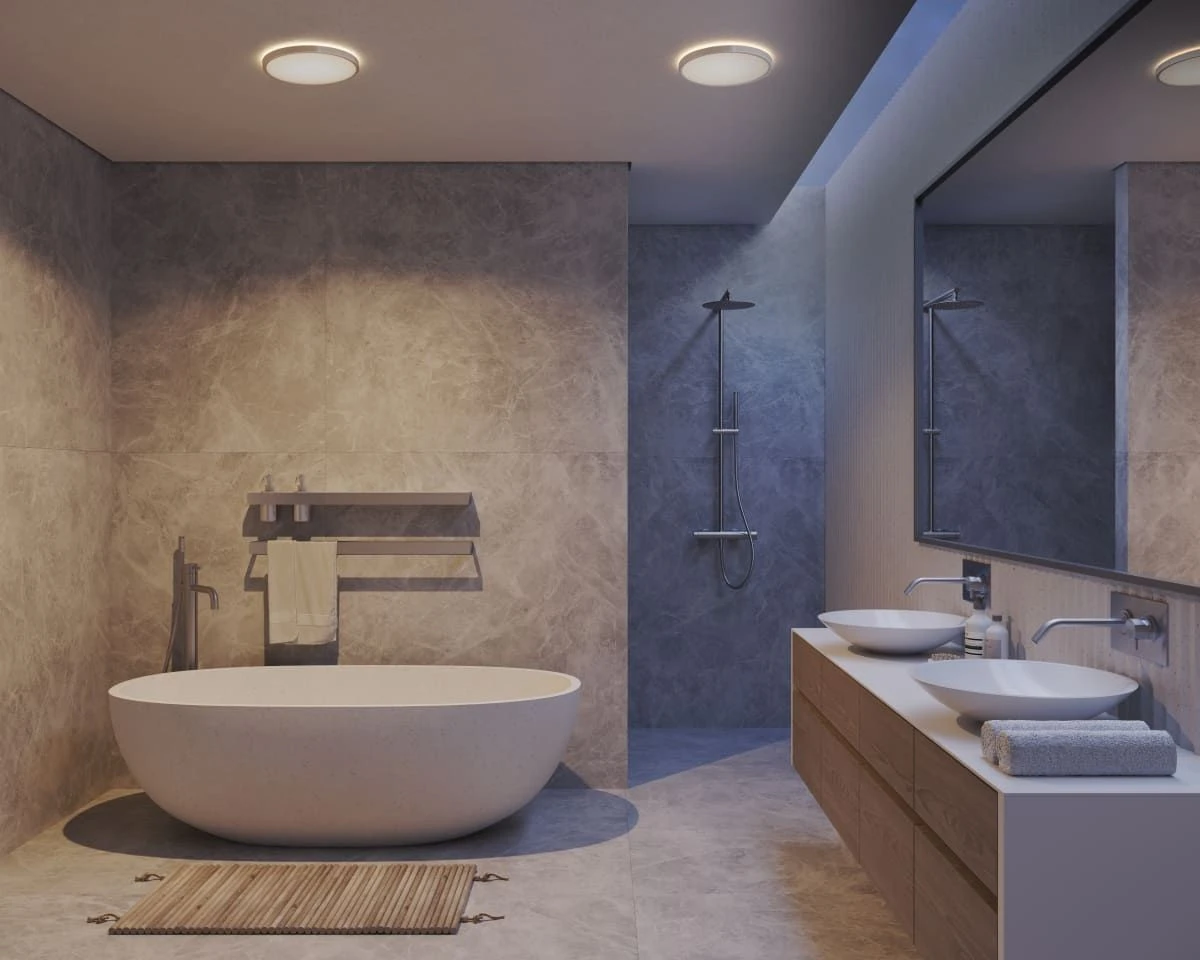 LED Deckenlampe Chrom Nordlux Oja 29 IP54 1600lm 3000/4000K Stepdimmer 10 LED Deckenlampe Chrom Nordlux Oja 29 IP54 1600lm 3000/4000K Stepdimmer – Bild 8